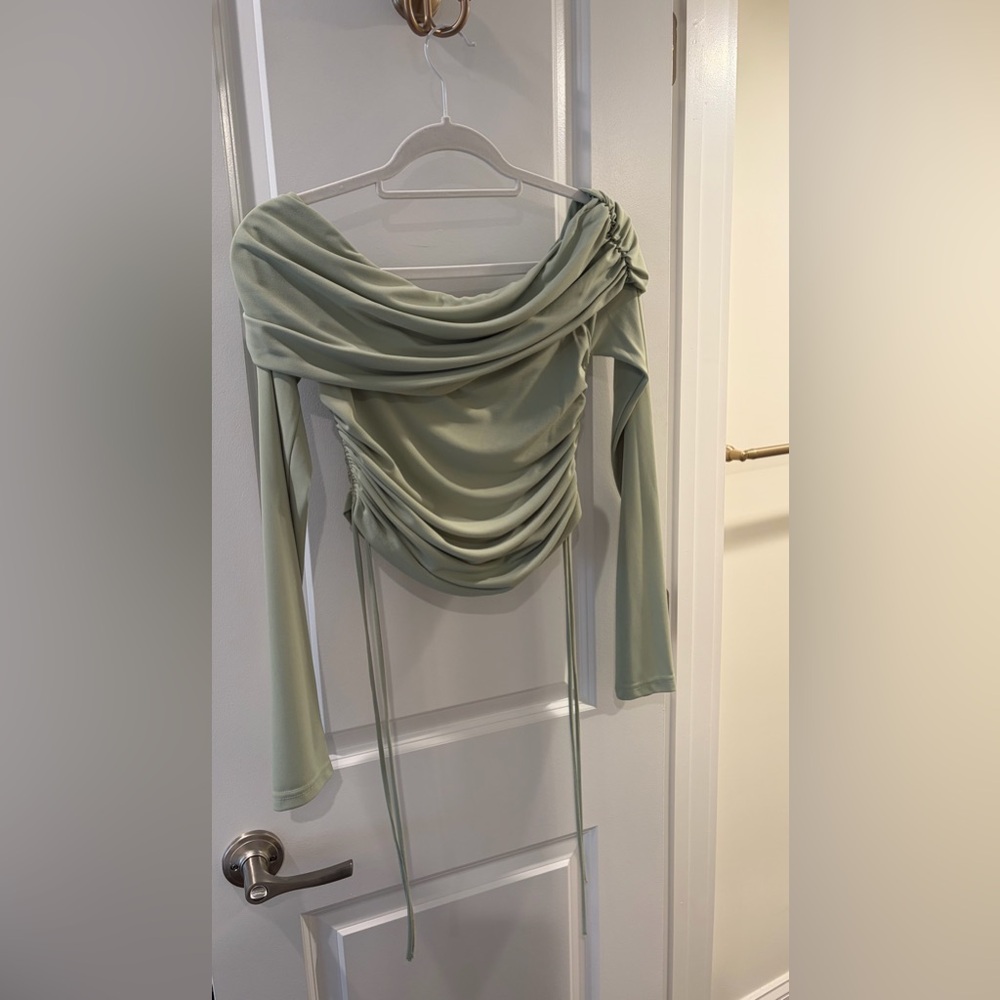 Zara green off the shoulder draped top
